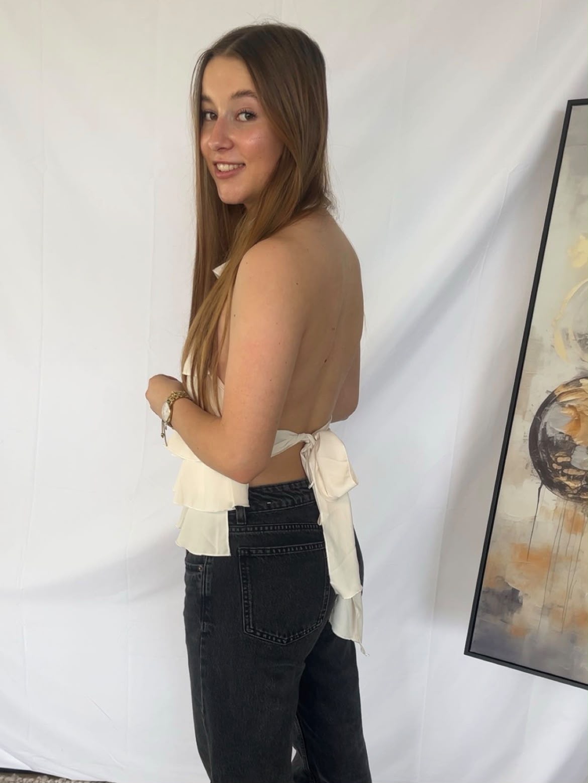 Ruffle top open back